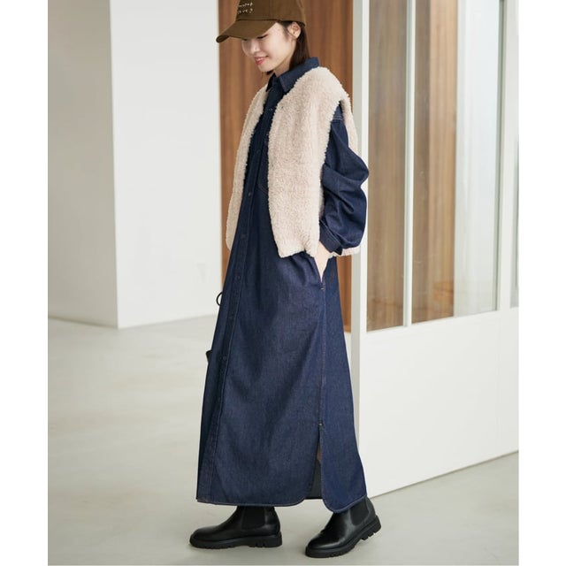 《WEB限定/シリーズあり/追加予約》LEDENIM BDU デニムシャツワンピース （ネイビー）
