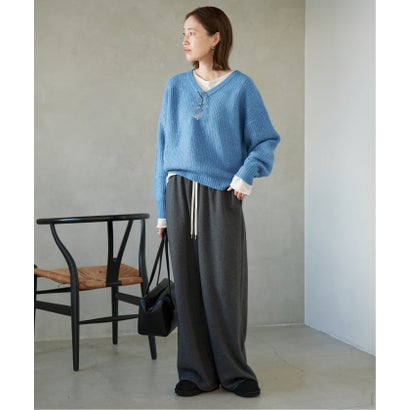《WEB限定カラーあり/予約》ウール混Vネック畔ニット（ブラック）｜詳細画像
