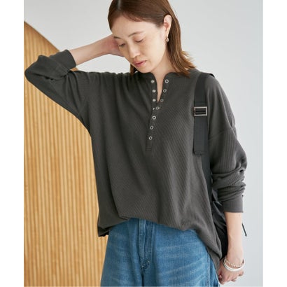 《追加予約》HANES/ヘインズ SLOBE別注 ヘンリーネックワッフル ロンTEE （グレー）｜詳細画像