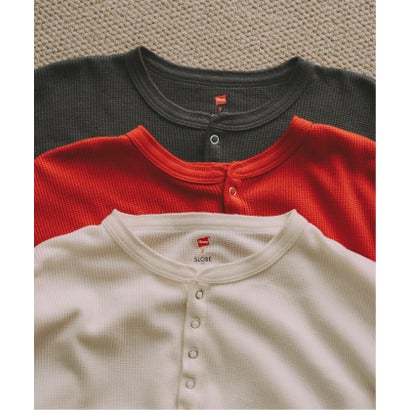 《追加予約》HANES/ヘインズ SLOBE別注 ヘンリーネックワッフル ロンTEE （グレー）｜詳細画像