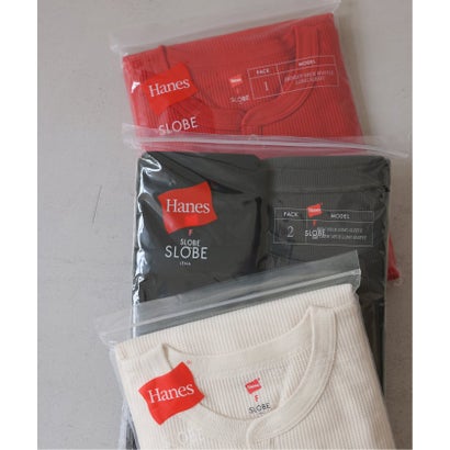 《追加予約》HANES/ヘインズ SLOBE別注 ヘンリーネックワッフル ロンTEE （レッド）｜詳細画像