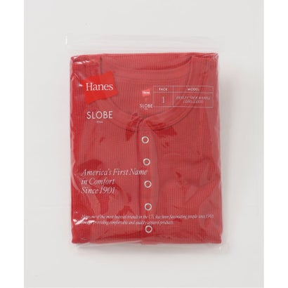 《追加予約》HANES/ヘインズ SLOBE別注 ヘンリーネックワッフル ロンTEE （レッド）｜詳細画像