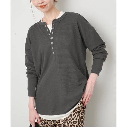《追加予約》HANES/ヘインズ SLOBE別注 ヘンリーネックワッフル ロンTEE （レッド）｜詳細画像