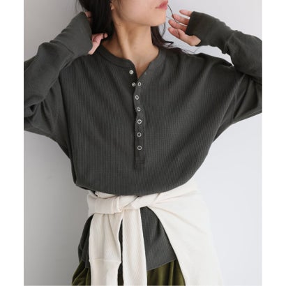 《追加予約》HANES/ヘインズ SLOBE別注 ヘンリーネックワッフル ロンTEE （レッド）｜詳細画像