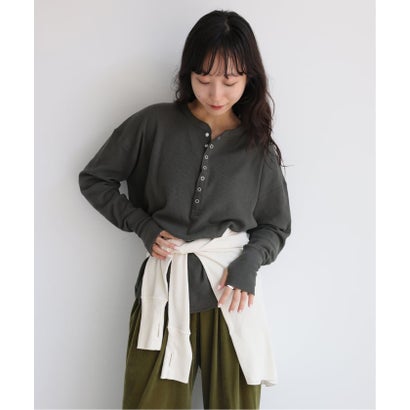 《追加予約》HANES/ヘインズ SLOBE別注 ヘンリーネックワッフル ロンTEE （レッド）｜詳細画像