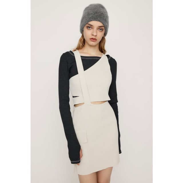 ASYMMETRY LAYER KNIT ショートワンピース IVOY3