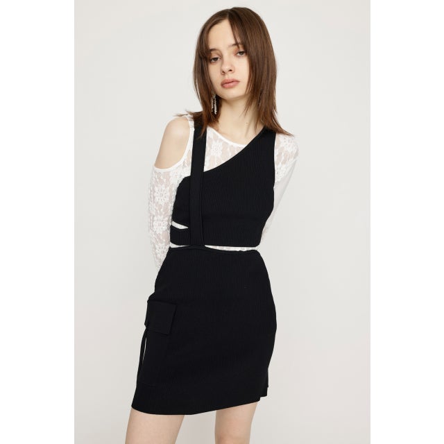 ASYMMETRY LAYER KNIT ショートワンピース BLK