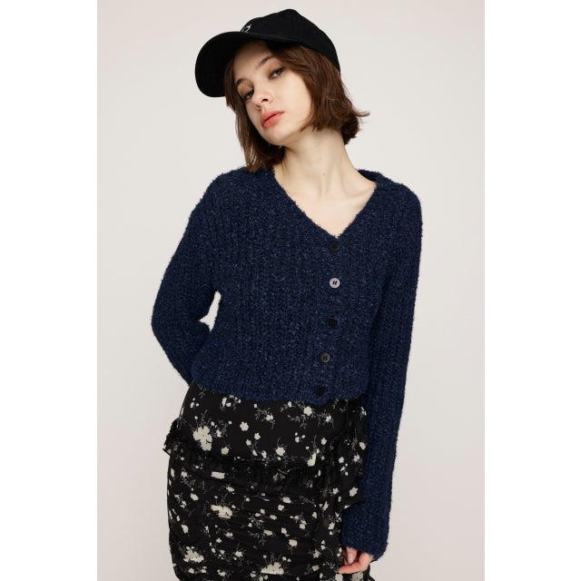 TAPE YARN SLANT NECK カーディガン NVY