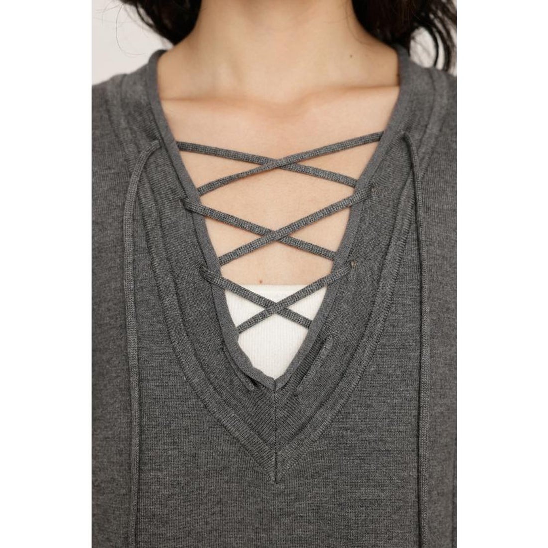 スライ SLY V／N LACE UP KNIT ワンピース （BLK） - ファッション通販 