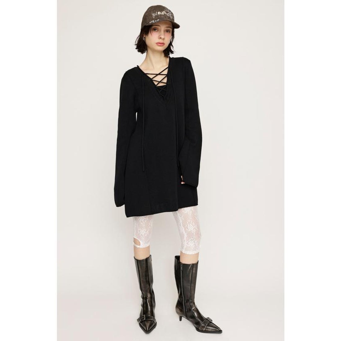 スライ SLY V／N LACE UP KNIT ワンピース （BLK） - ファッション通販 