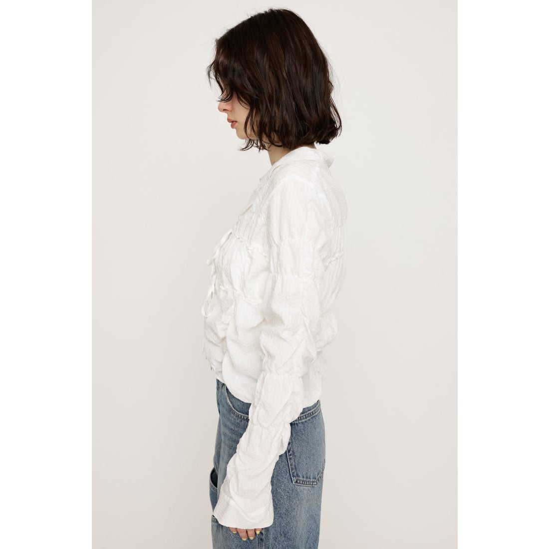 スライ SLY SHIRRING SKIPPER RIBBON シャツ （BLK） - ファッション 