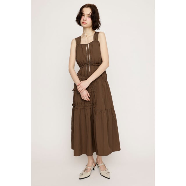 ASYMMETRY FRILL ロングワンピース BRN