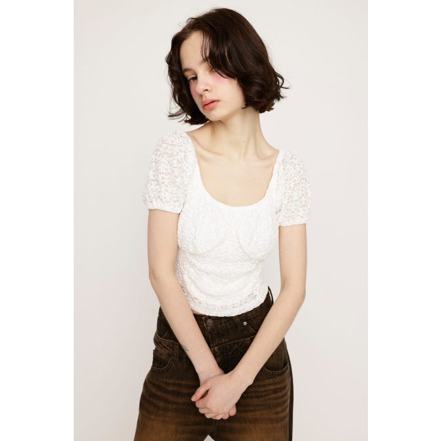 PUFF SLEEVE GATHER CUT トップス WHT