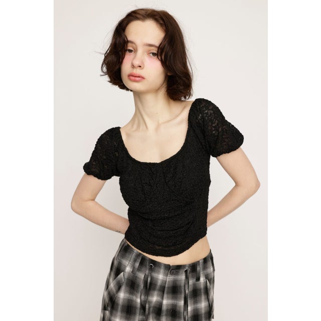 PUFF SLEEVE GATHER CUT トップス BLK