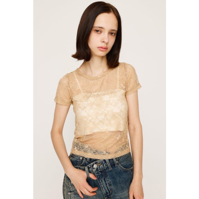 CUT LACE EMBROIDERY Tシャツ BEG
