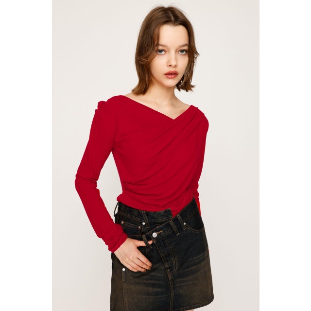 OFF SHOULDER CUT トップス RED