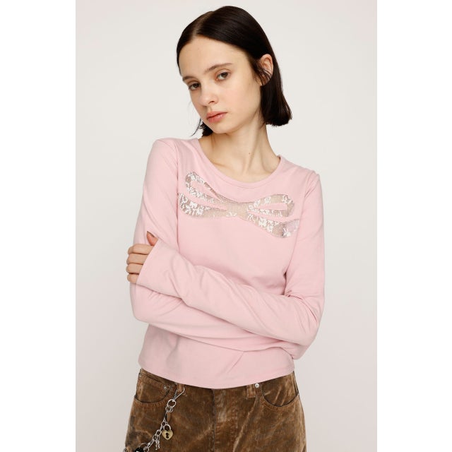 RIBBON LACE トップス L/PNK1