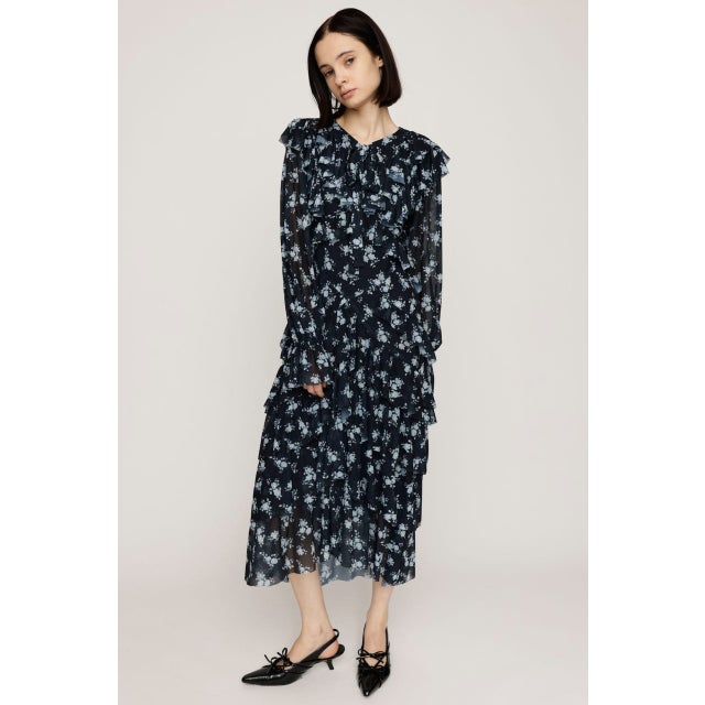 SHEER FRILL L／ドレス M/NVY7
