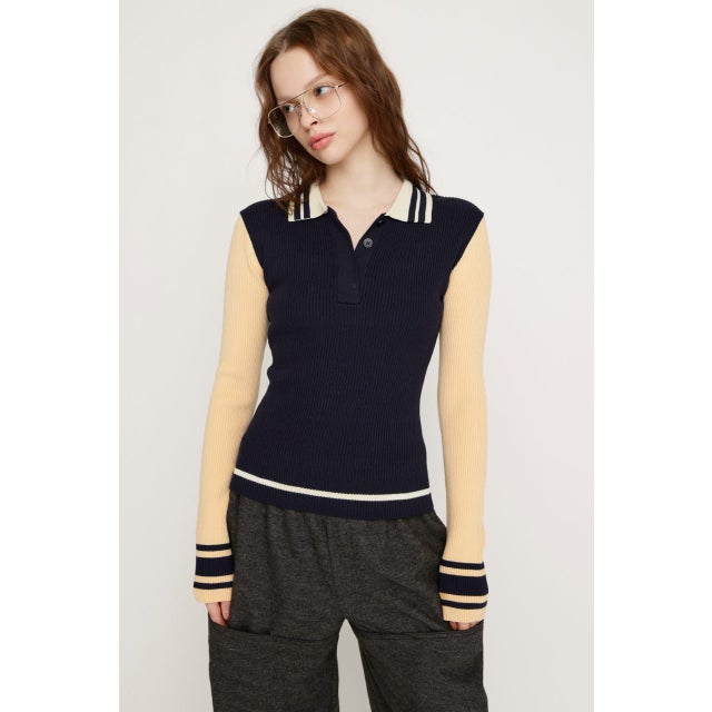 BICOLOR KNIT トップス NVY