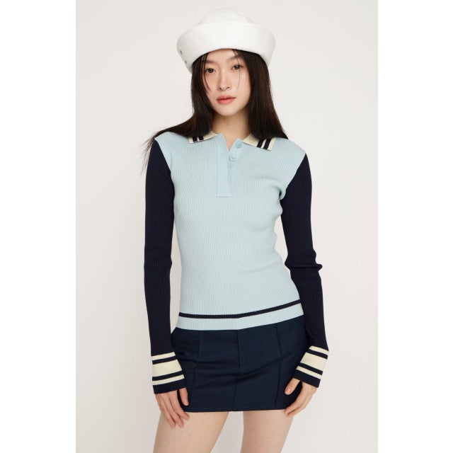 BICOLOR KNIT トップス L/BLU1