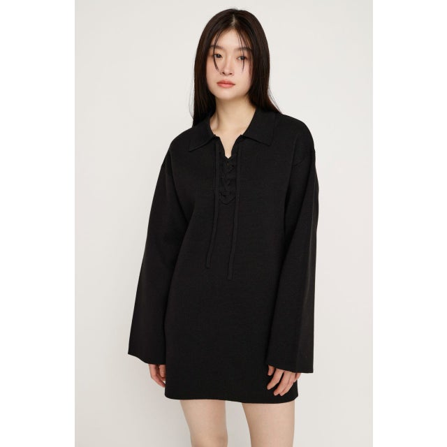 SKIPPER LACE UP ショートワンピース BLK