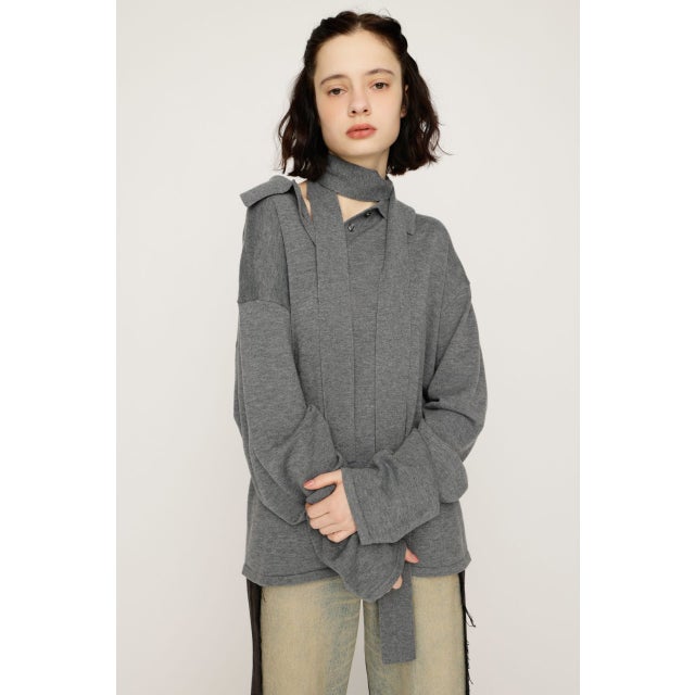 HG KNIT ASYMMETRY トップス T.GRY
