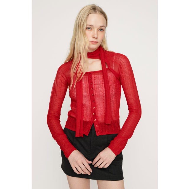 TIE RIBBON KNIT トップス RED