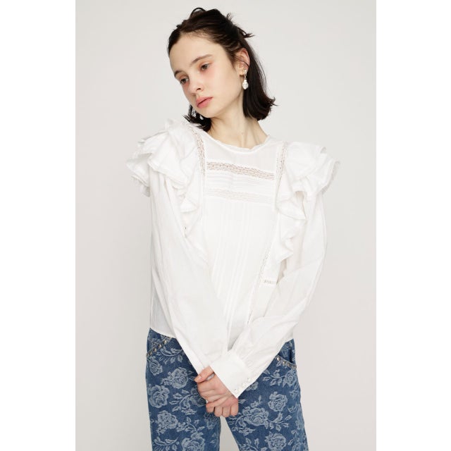 2WAY RIBBON FRILL LACE トップス O/WHT1