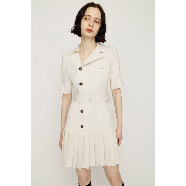 ASYMMETRY PLEATS ショートワンピース IVOY3