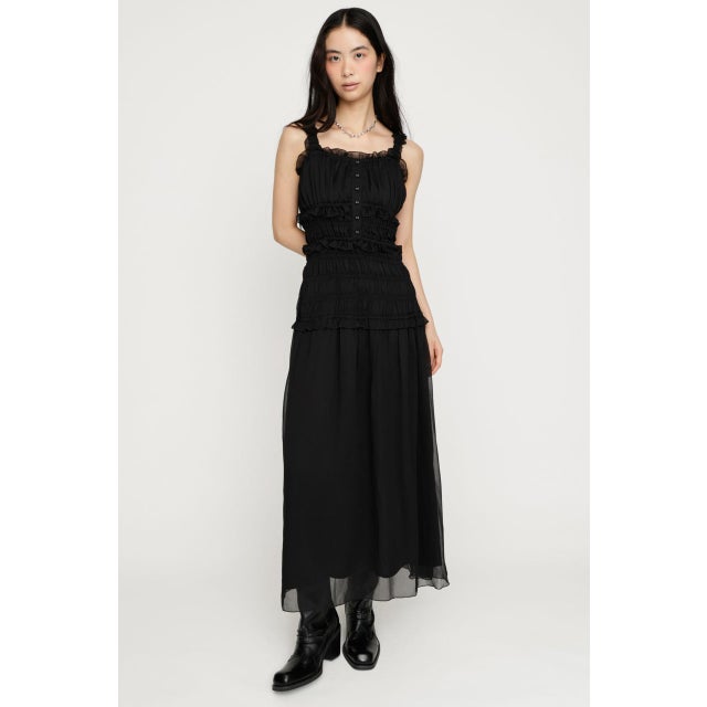 SHIRRING FRILL ドレス BLK