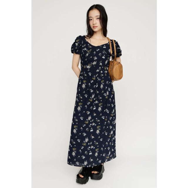VINTAGE FLOWER ロングワンピース M/NVY7