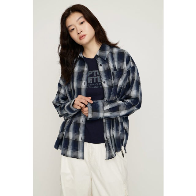 LOOSE CHECK シャツ M/NVY7