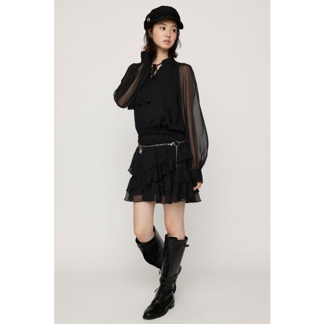 STAND TASSEL FRILL ショートワンピース BLK