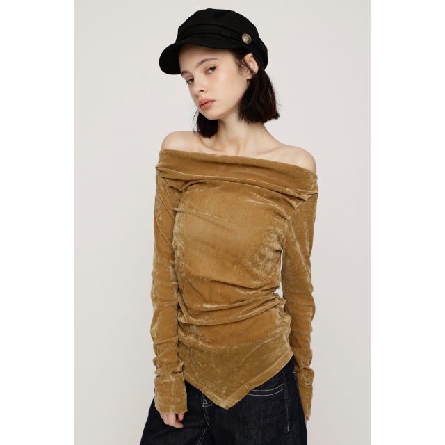 OFF SHOULDER VELOUR トップス BEG