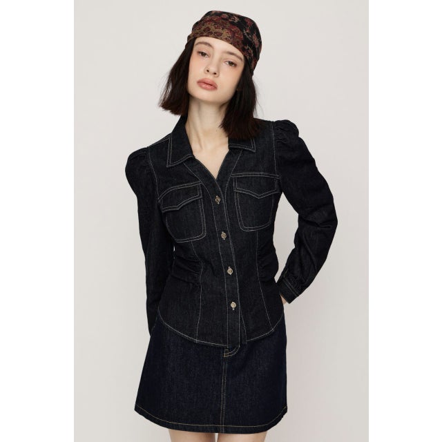 DENIM PUFF SLEEVE シャツ D/BLU3