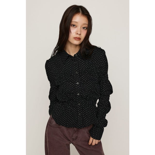 RANDOM SHIRRING CUT トップス BLK