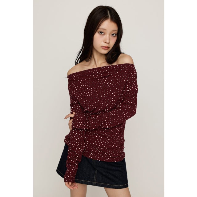 ASYMMETRY OFFSHOULDER トップス M/RED7