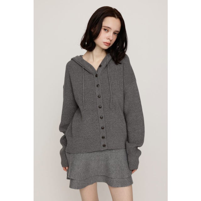 KNIT BUTTON HOODIE T.GRY