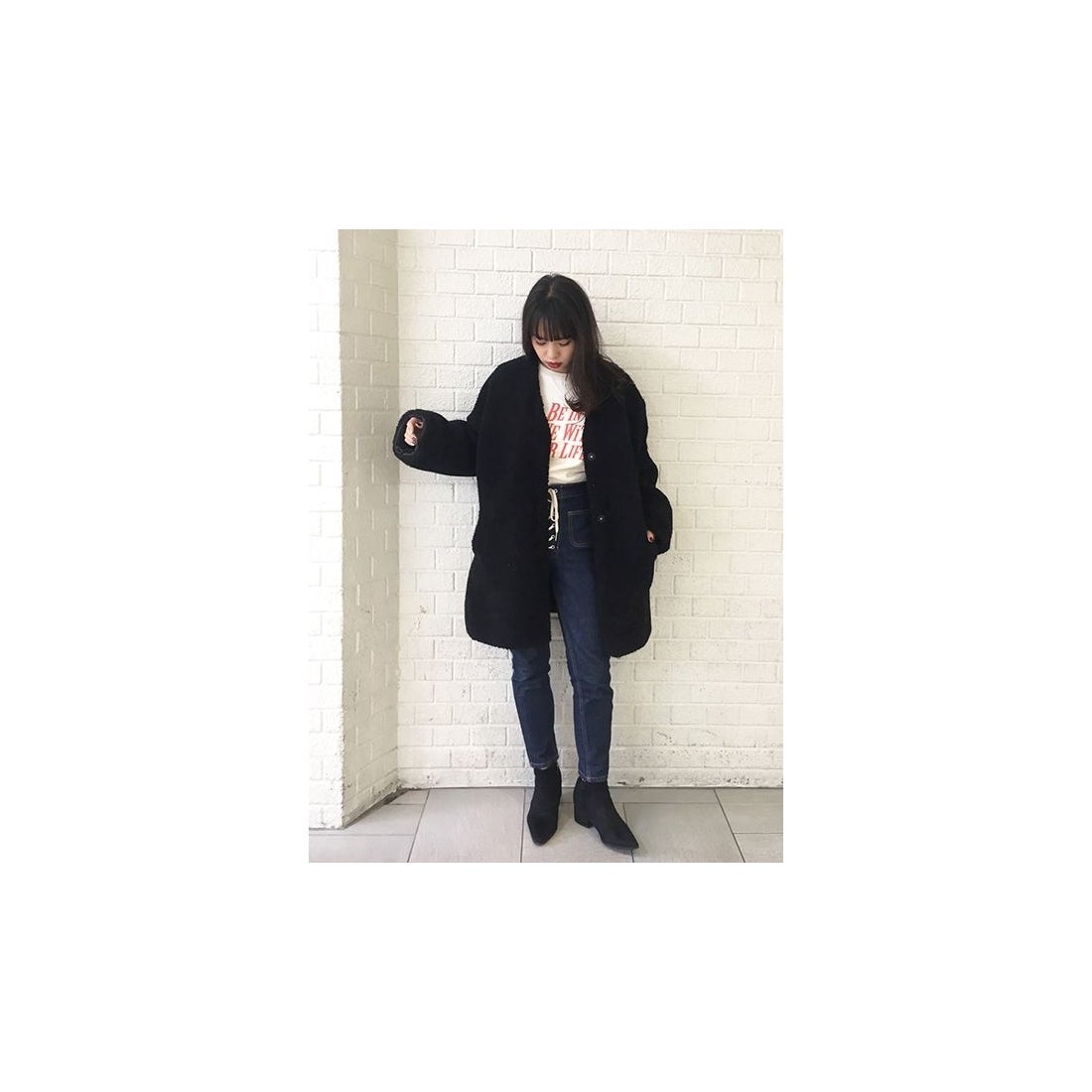 SLY ノーカラーコート ボアコート SLY BOAノーカラーCOAT ブラック