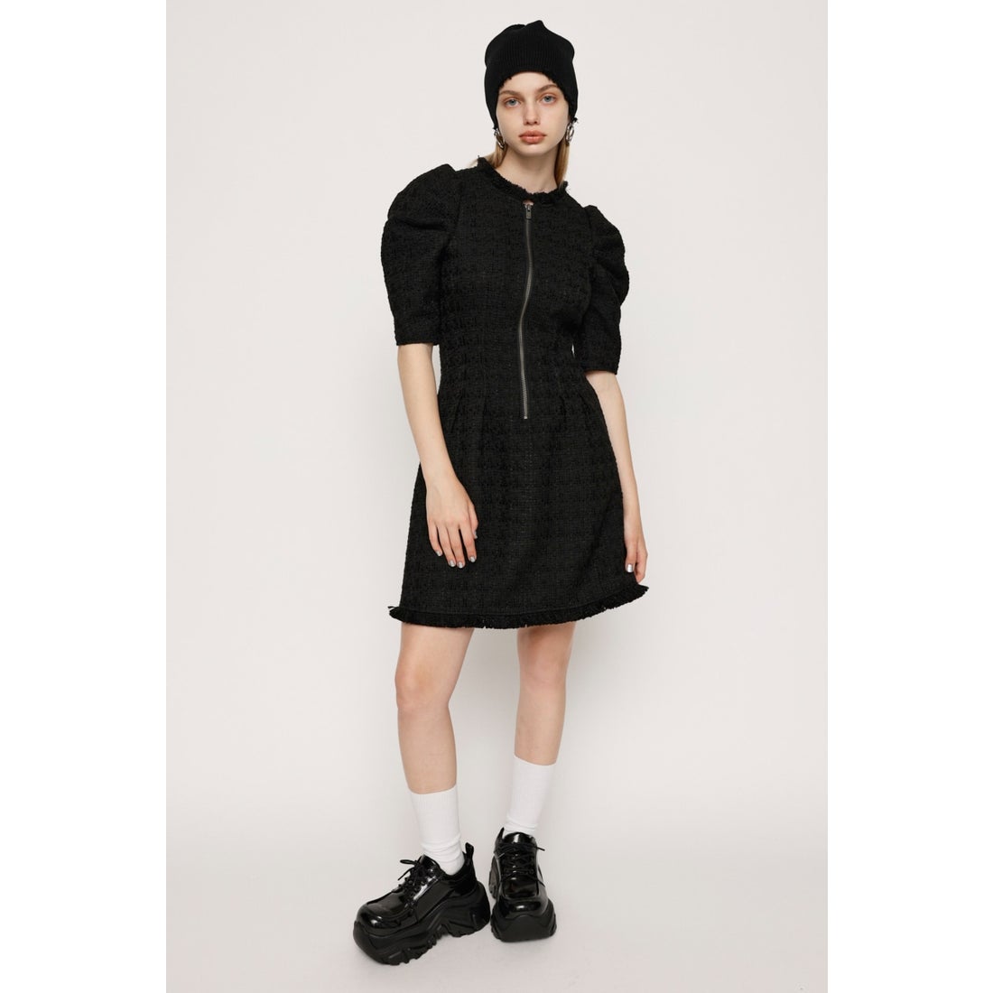 SLY FRINGE TWEED ショートワンピース BLK -ファッション通販 FASHION 