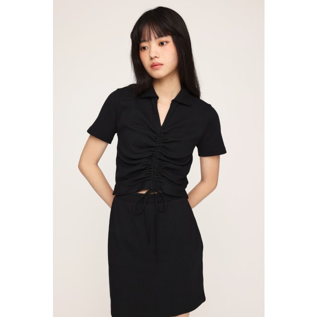 SHIRRING SKIPPER ワンピース BLK