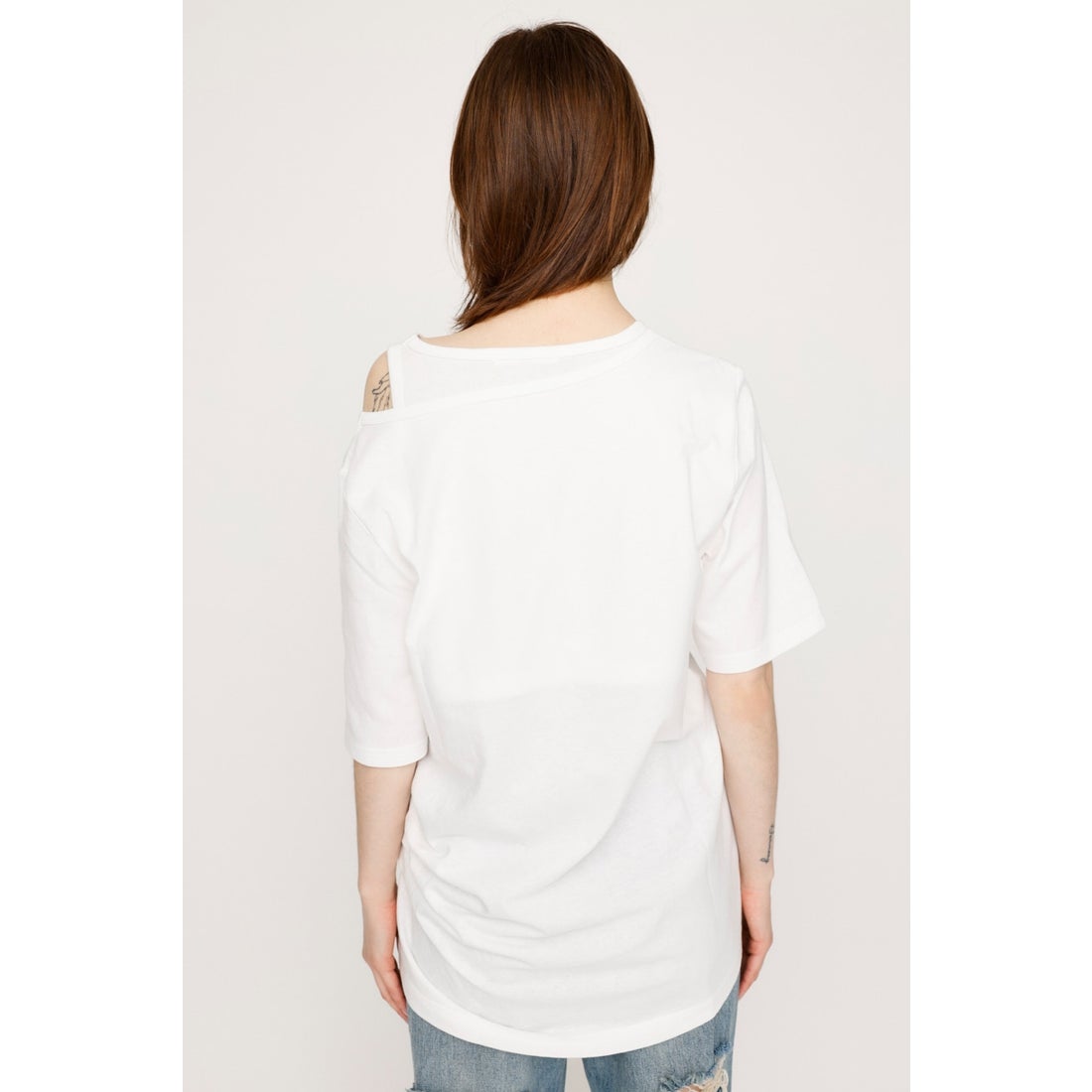 HEM SHIRRING TEE /WHT SLY CROSS NECK SHIRRING HEM トップス WHT 