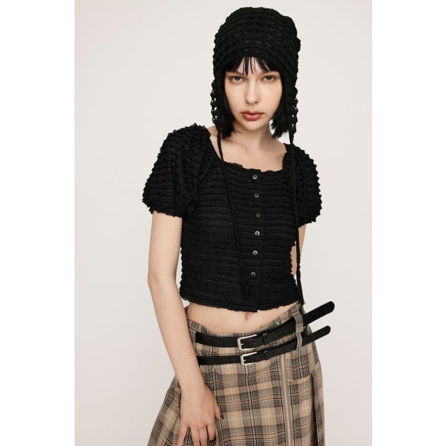 FRILL PUFF CUT トップス BLK