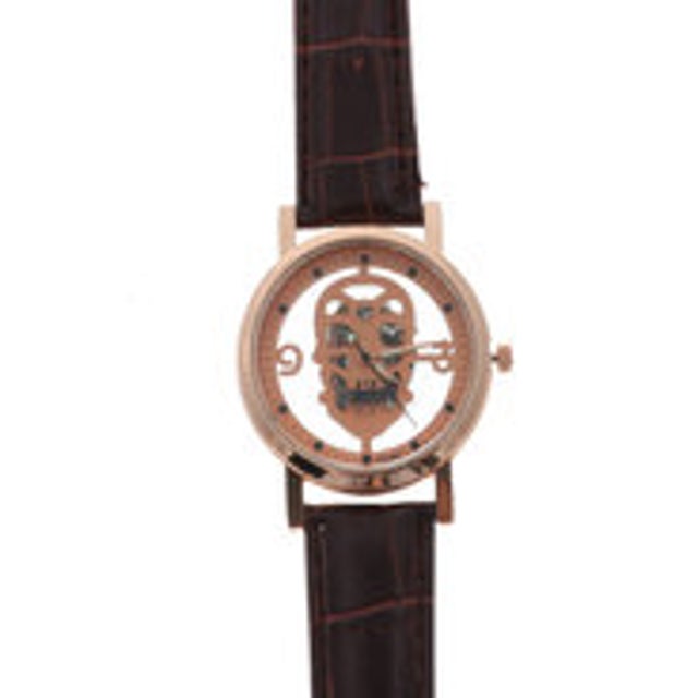 
                    フルスケルトンのスカルデザイン腕時計 PUレザーベルトの個性派ウォッチ SPST014-PGBR （PGBR）