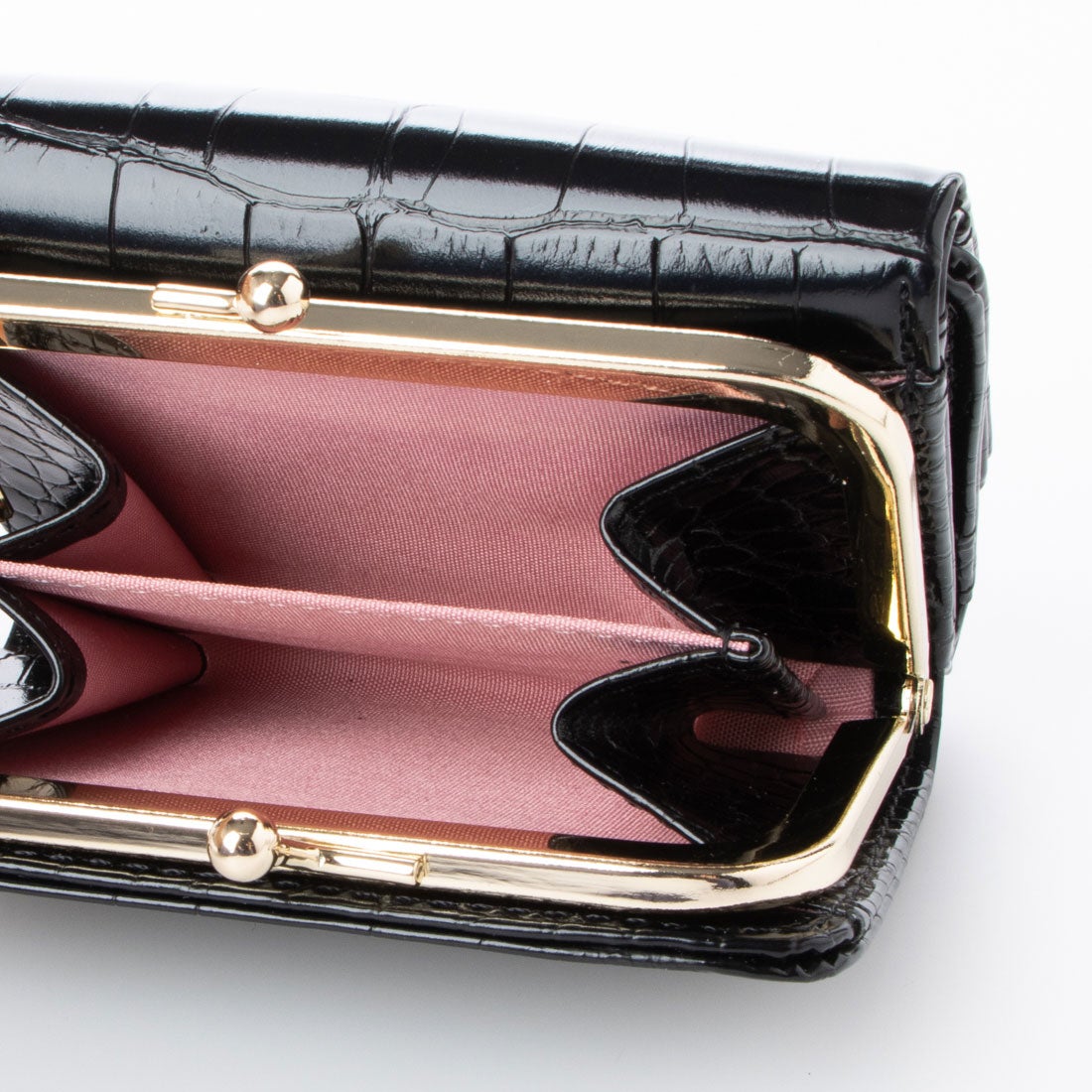 サミールナスリ SMIR NASLI 三つ折り財布 レディース クロコ 型押し がまぐち コンパクト （ブラック） -アウトレット通販 ロコレット  (LOCOLET)