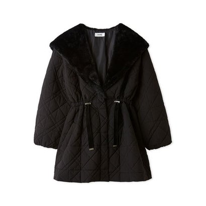 【WARM】キルティングレディモッズコート （BLK）｜詳細画像