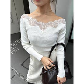 レースオフショルダーニットプルオーバー （OWHT）
