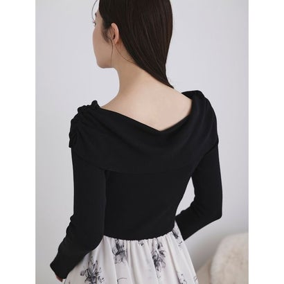 オフショルデザインニットドッキングワンピース （BLK）｜詳細画像