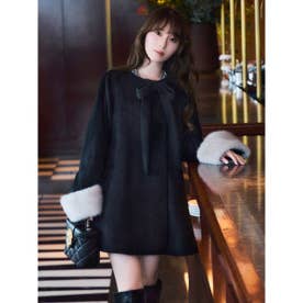 【WEB限定】ファー付きリボンブローチコート （BLK）