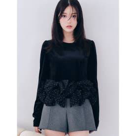 【WEB限定】リボンペプラムベロアトップス （BLK）